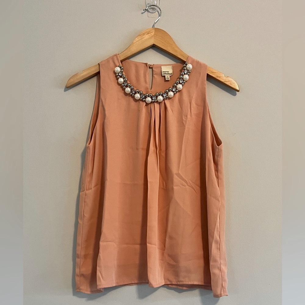 $$SOLD$$ Women’s Blush Pink Sheer Blouse Rhinestones Faux Pearls & Beads